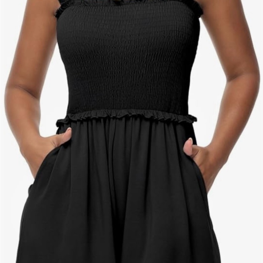 Tano Black Strapless Smocked Romper